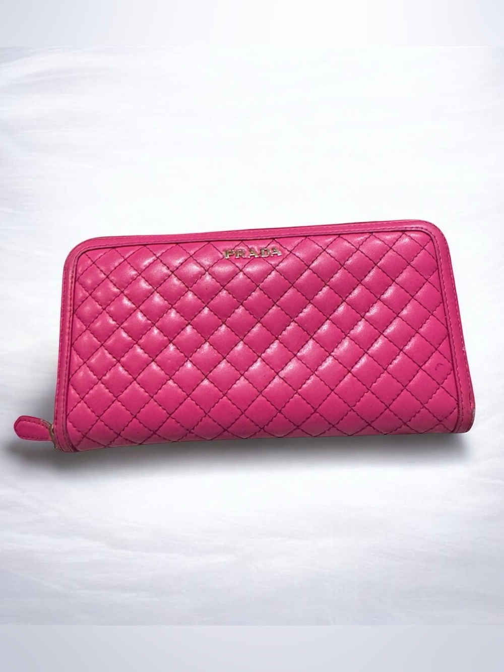 Prada 1M0506 Fuchsia Pink Quilted Nappa Leather Zip Around Continental Wallet